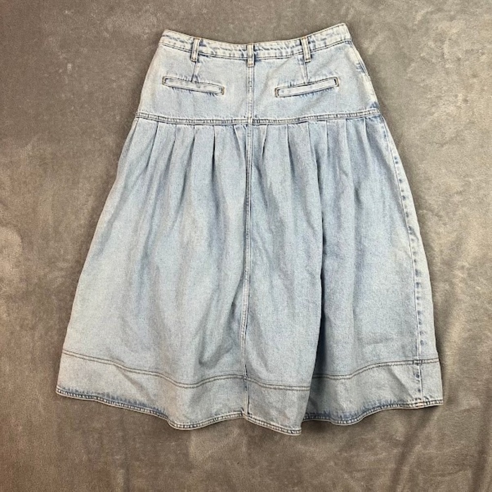 Pilcro Anthropologie Basque Waist Denim Midi Skirt Womens 12 Pleated Boho - Picture 5 of 9